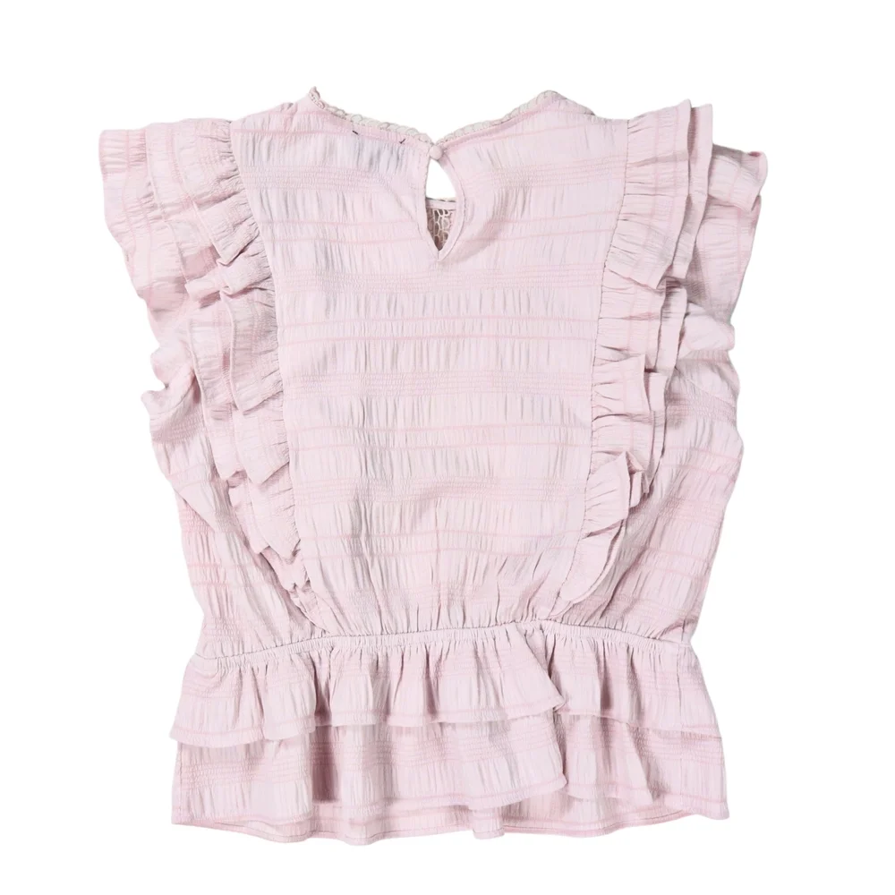 Milk & Honey Blouse Women's Pink Ruffle Tiered Size Large - Picture 9 of 13